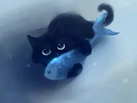 1. Черный кот с рыбкой
